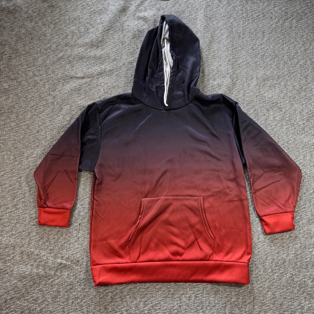 Ombre Gradient Hoodie Black Red Pullover Sweatshirt Women XL